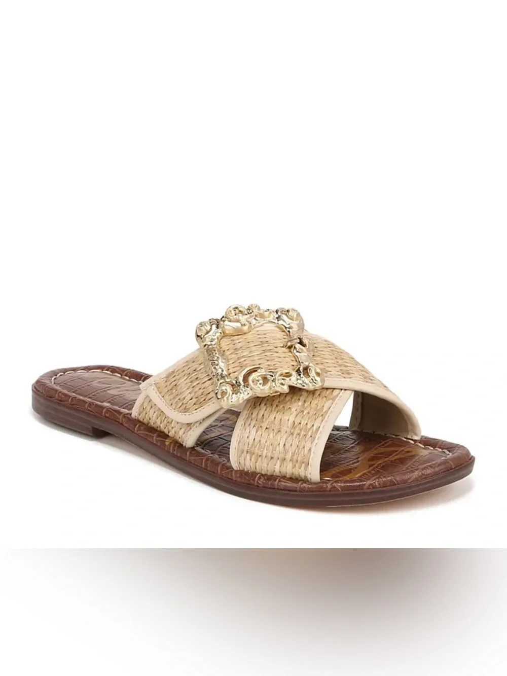 Sam Edelman Gracyn Woven Natural Crossband Slide Sandal with Gold Buckle, 5M - Picture 5 of 15